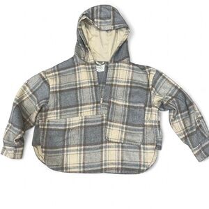 Ashley By 26 International Gray and Cream Plaid Women Cropped Baggy Jacket